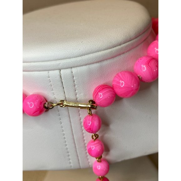 Vintage Marbled Pink Beaded Neckace - Picture 5 of 9